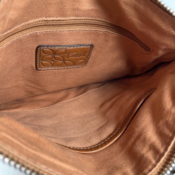 Fossil Slim Leather and Fabric Patchwork Crossbody Shoulder Bag - Picture 3 of 15